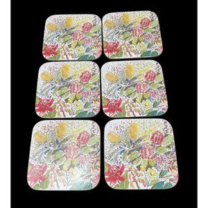 Cork Coasters Wild Flowers Cottage Core Set of 6 Vintage 4" Square Clover Leaf?